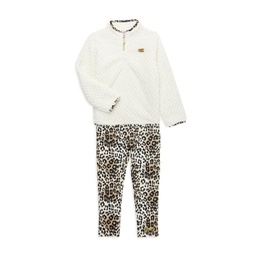 Little Girl's 2-Piece Faux Shearling Pullover & Leopard Print Leggings Set