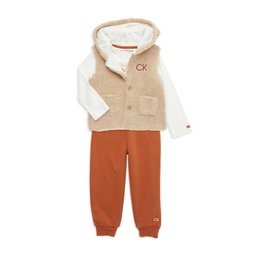 Baby Boy's 3-Piece Bodysuit, Faux Fur Vest, & Joggers Set