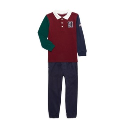 Baby Boy's 2-Piece Colorblock Rugby Shirt & Pants Set