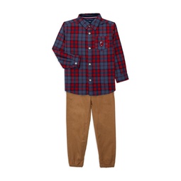 Little Boy's 2-Piece Plaid Shirt & Pants Set