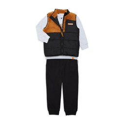 Little Boys 3-Piece Berber Faux Fur Vest, Sweatshirt & Joggers Set
