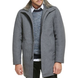 Urban Walking Faux Fur Trim Wool Blend Overcoat