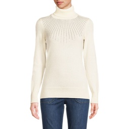 Embellished Turtleneck Cashmere Sweater
