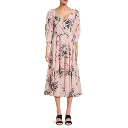 Floral Silk A Line Midi Dress