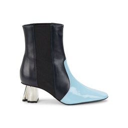 Colorblock Patent Leather & Leather Chelsea Boots