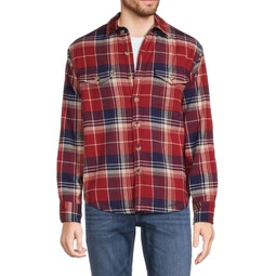 Faux Shearling Lined Plaid Flannel Overshirt