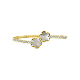 14K Goldplated & Cubic Zirconia Clover Cuff Bracelet