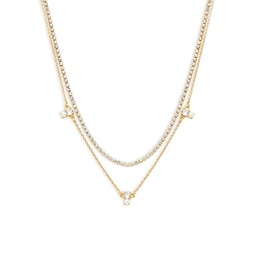 2-Piece 12K Goldplated & Cubic Zirconia Chain Necklace Set