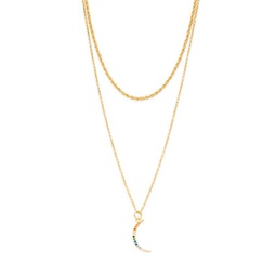 14K Goldplated & Cubic Zirconia Moon Pendant Layered Necklace
