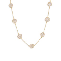 Flower 14K Goldplated & Cubic Zirconia Clover Necklace