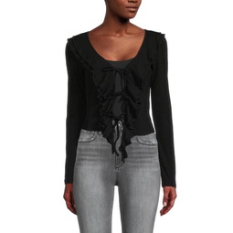 Ribbed Ruffle Trim Knit Top
