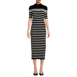 Striped Knit Midi Sheath Dress