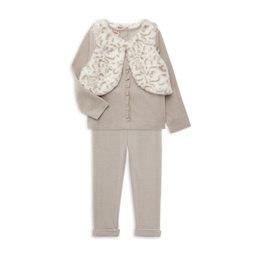 Baby Girls 3-Piece Faux Fur Vest, Top & Pants Set