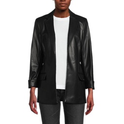 Faux Leather Open Front Jacket