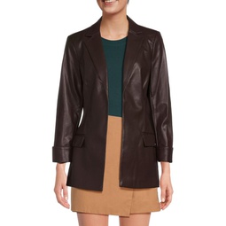 Faux Leather Open Front Jacket
