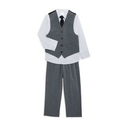 Little Boy's 4-Piece Bi Stretch Vest, Shirt, Pants & Tie Set