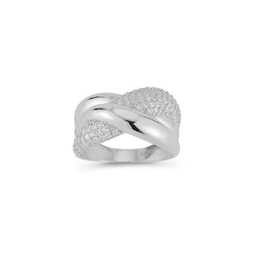 Plated Sterling Silver & Cubic Zirconia Pave Crossover Ring