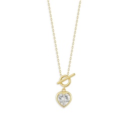 14K Goldplated Sterling Silver & Cubic Zirconia Heart Toggle Pendant Necklace