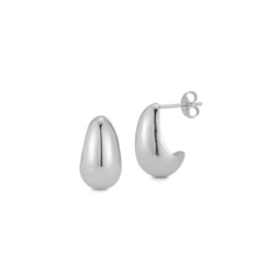 Rhodium Plated Sterling Silver Dome Huggie Earrings