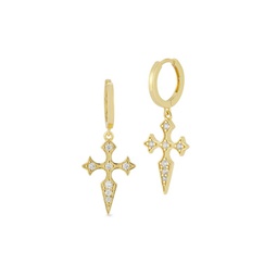 14K Goldplated Sterling Silver & Cubic Zirconia Cross Huggie Earrings