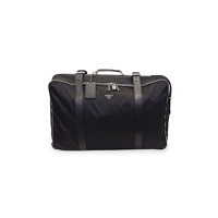 Prada Leather Trimmed Semi-Rigid Suitcase In Black Nylon