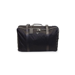 Prada Leather Trimmed Semi-Rigid Suitcase In Black Nylon