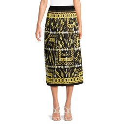 Jewel Print Pleated Midi Skirt