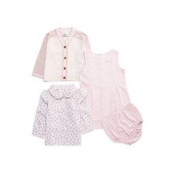 Baby Girls 4-Piece Sweater, Shirt, Dress & Bloomers Set