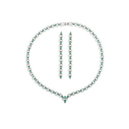 Luxe Elizabeth 2-Piece Silvertone Cubic Zirconia Necklace & Earrings Set