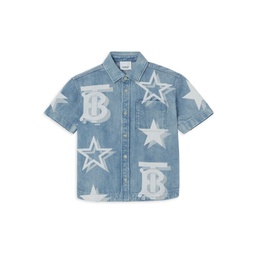 Little Boys & Boys Alan Star & Monogram Patterned Denim Shirt