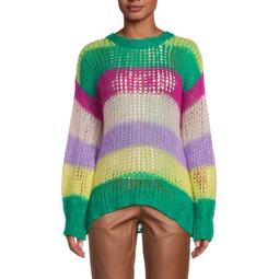 Stripe Open Knit Mohair Blend Sweater