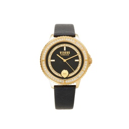Montorgueil Crystal 34MM IP Yellow Gold, Swarovski Crystal & Leather Strap Watch