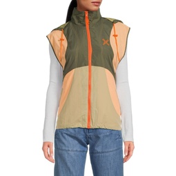 Colorblock Hooded Zip Windbreaker Vest