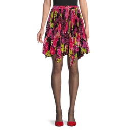 Pleated Crepe Floral Mini Skirt