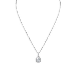 Look Of Real Rhodium Plated & Cubic Zirconia Halo Pendant Necklace