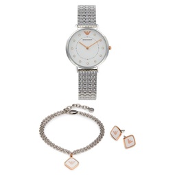 3-Piece Stainless Steel 32MM Watch, Bracelet & Earring Gift Set