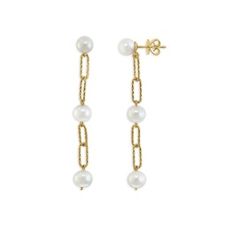 14K Yellow Goldplated Sterling Silver & 7-8MM Round White Freshwater Pearl Drop Earrings