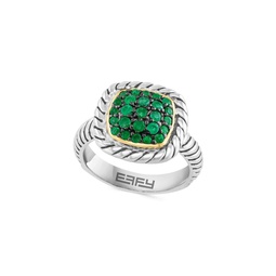 Two Tone Sterling Silver & Emerald Ring