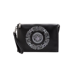 Embroidered Medusa Leather Wristlet Pouch