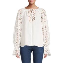 Simi Embroidered Linen Blend Blouse