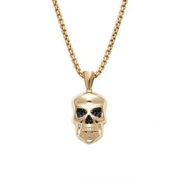14K Yellow Goldplated Sterling Silver & Black Spinel Skull Pendant Necklace