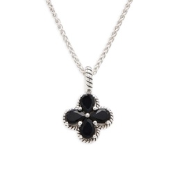 Sterling Silver & Onyx Clover Pendant Necklace