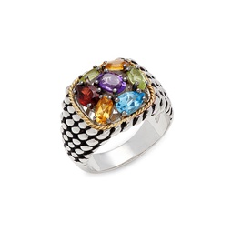 18K Yellow Goldplated, Sterling Silver & Multi Stone Dome Ring