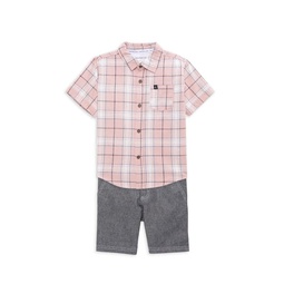 Little Boys 2-Piece Plaid Shirt & Shorts Set