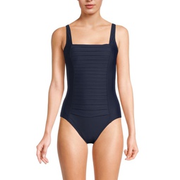 Shimmer Pleated One Piece Swimsuit