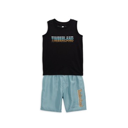 Little Boys 2-Piece Logo Tank & Swim Shorts Set