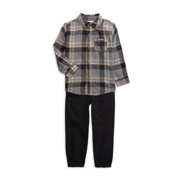 Little Boy's 2-Piece Plaid Shirt & Pants Set