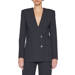 Collarless Double-Breasted Blazer