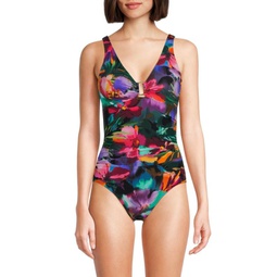 Floral Ruched One-Piece Swimsuit