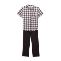 Little Boy's Gingham Shirt & Pants Set